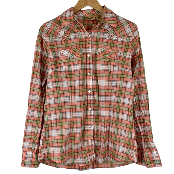 Wrangler Tops - WRANGLER | Studded Western Plaid Button Down Top Womens Size S Small
